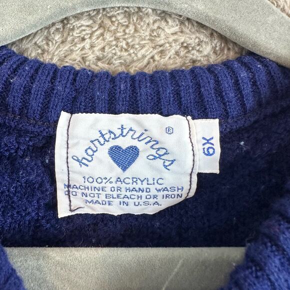 Vintage Hartstrings Sweater Vest 6 6X Girls Blue Cherry Stripe Fair Isle Print - Picture 4 of 5